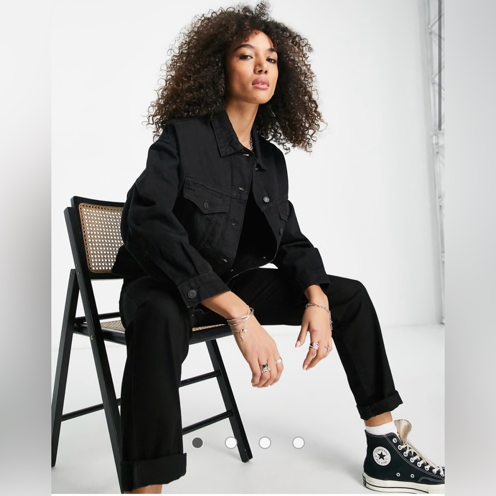 NWOT Bershka Oversized Black Denim Jacket Women’s Size XXS